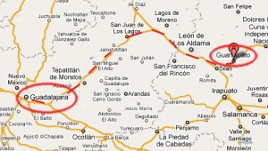 Mapa: De Guadalajara a Guanajuato